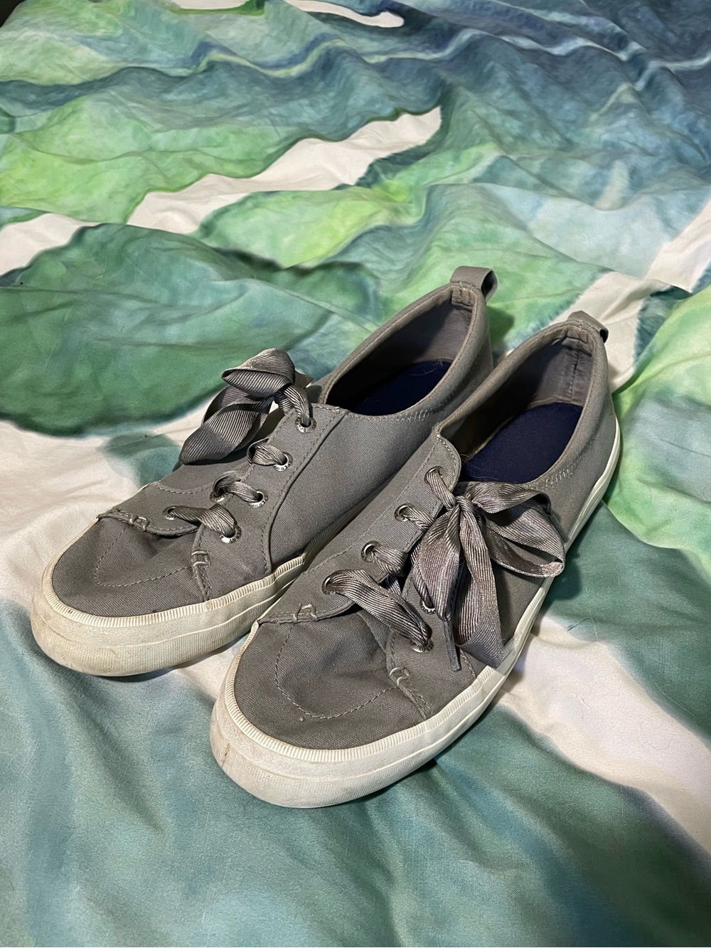 Sperry Gray Canvas Sneakers with Ribbon Laces